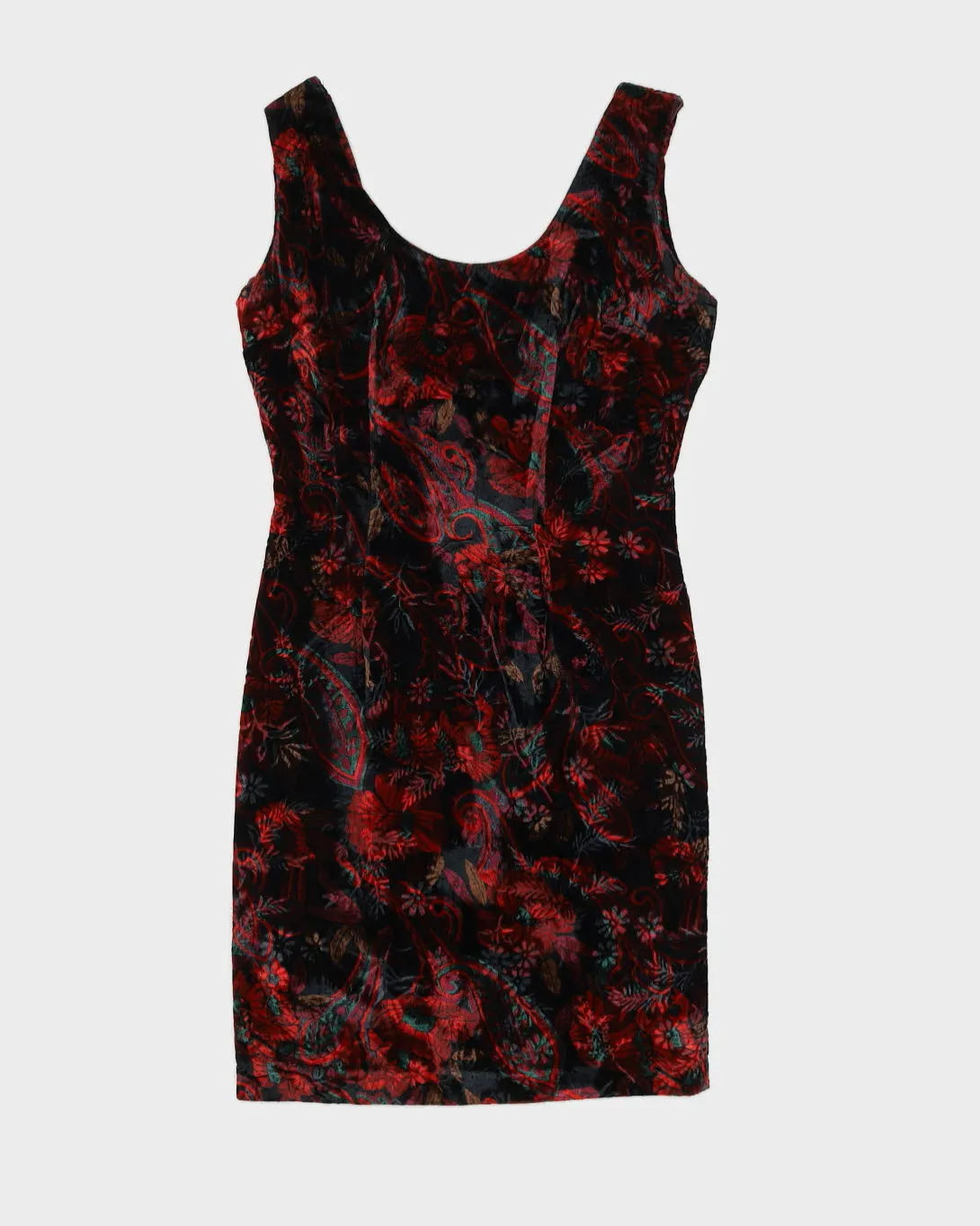 00s Burgundy Floral Sleeveless Dress - S