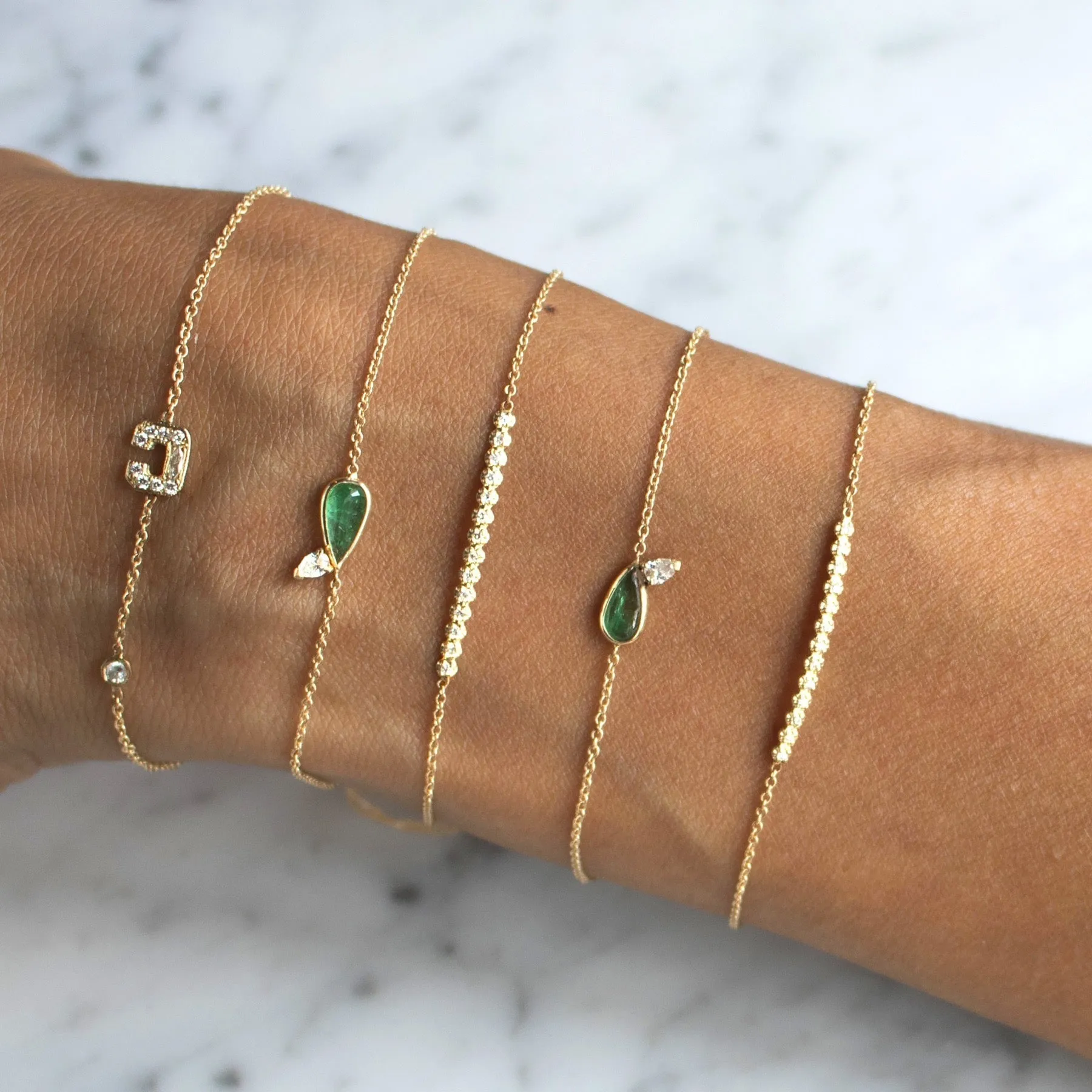 14K Gold Emerald & Diamond Teardrop Bracelet