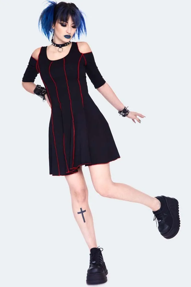 3/4 Sleeves Cold Shoulder Panneled Dress