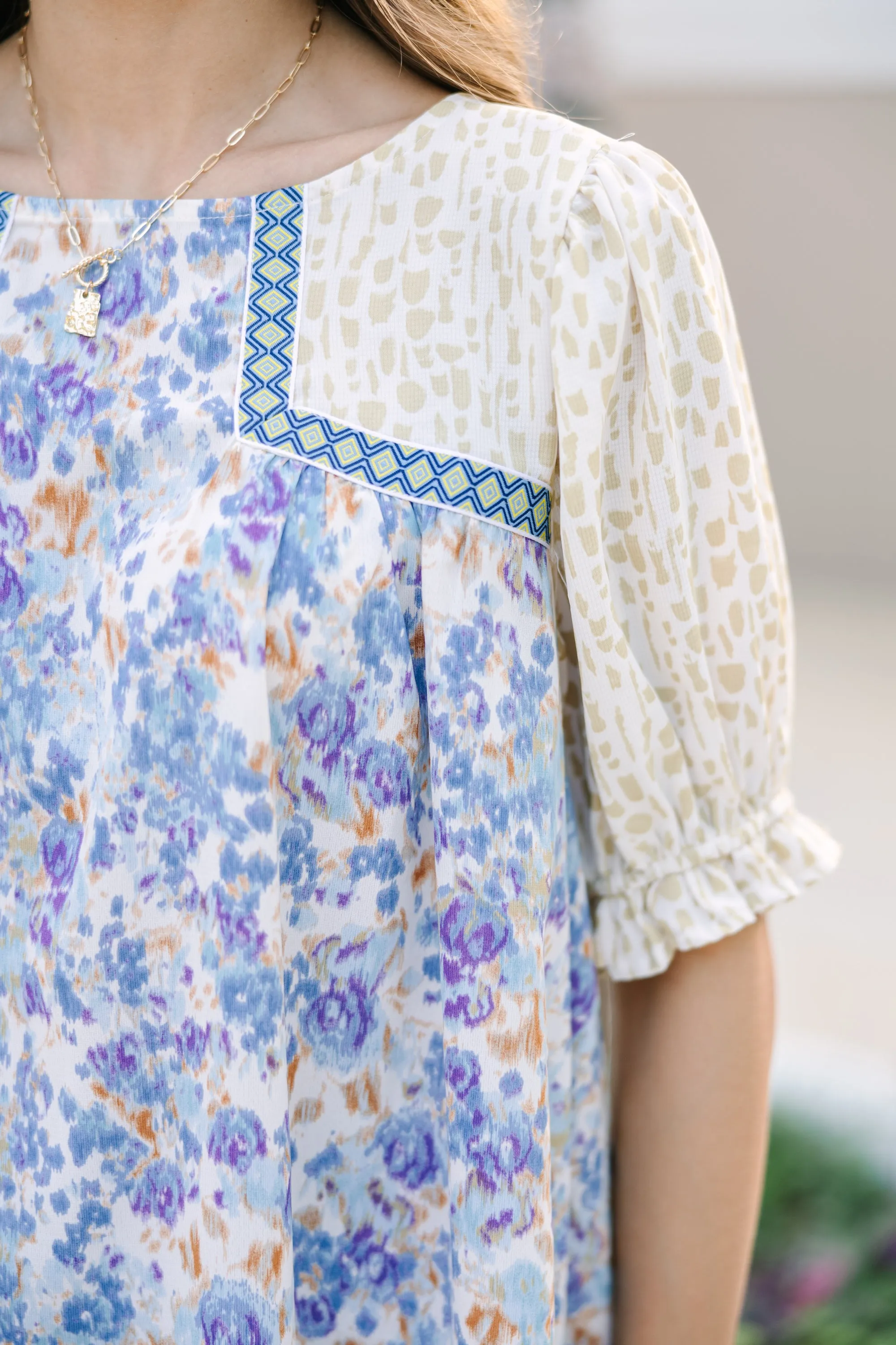 All About You Blue Floral Mix Blouse