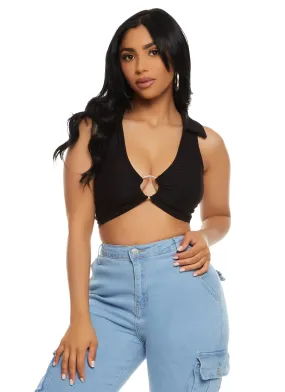 Almost Famous Collared Cropped Halter Top