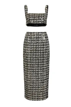 AMELIA TWEED SEQUIN EMBELLISHED TOP AND SKIRT SET