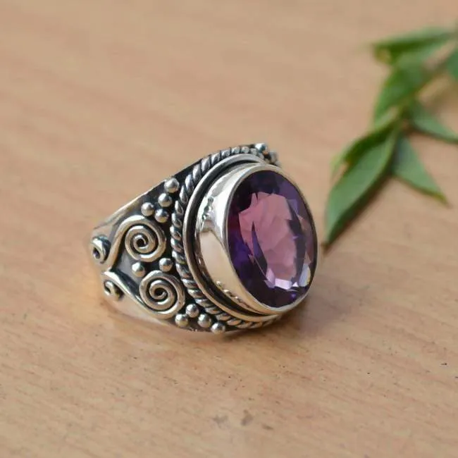 Amethyst Ring, Purple Gemstone Ring, Natural Amethyst All Ring Sizes, Gemstone Ring, 925 Sterling Silver Ring, February Birthstone Ring, Nickel Free, Handmade Jewelry