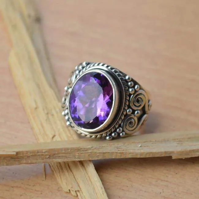 Amethyst Ring, Purple Gemstone Ring, Natural Amethyst All Ring Sizes, Gemstone Ring, 925 Sterling Silver Ring, February Birthstone Ring, Nickel Free, Handmade Jewelry