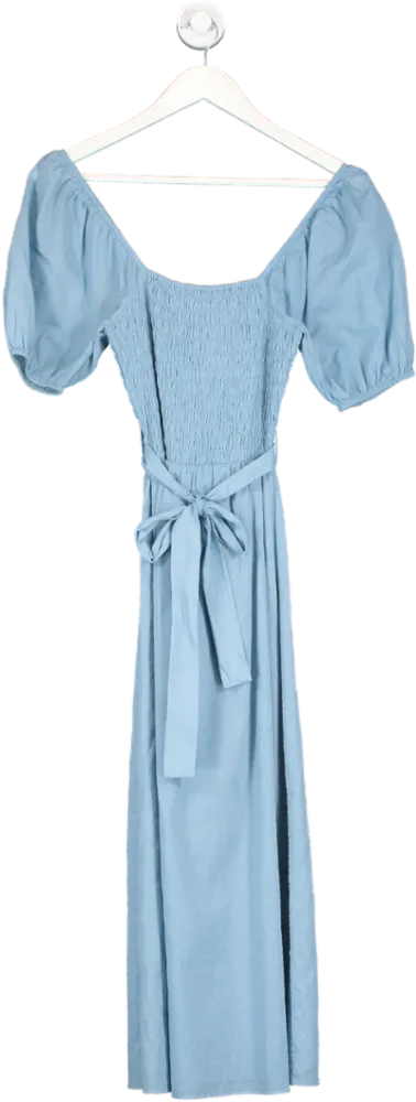 & Other Stories Blue Belted Puff Sleeve Midi Dress UK 4