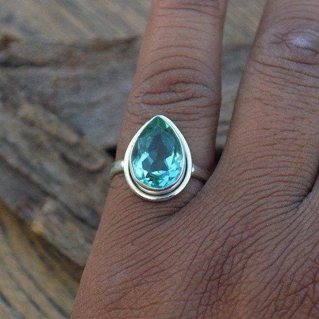 Apatite Quartz Ring, Quartz Ring, Pear Cut Ring, 925 Sterling Silver Jewelry