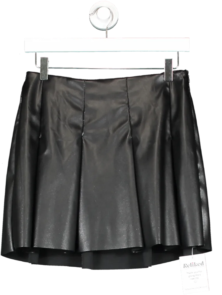 ASOS Faux Leather Box Pleat Micro Mini Skirt In Black UK 8