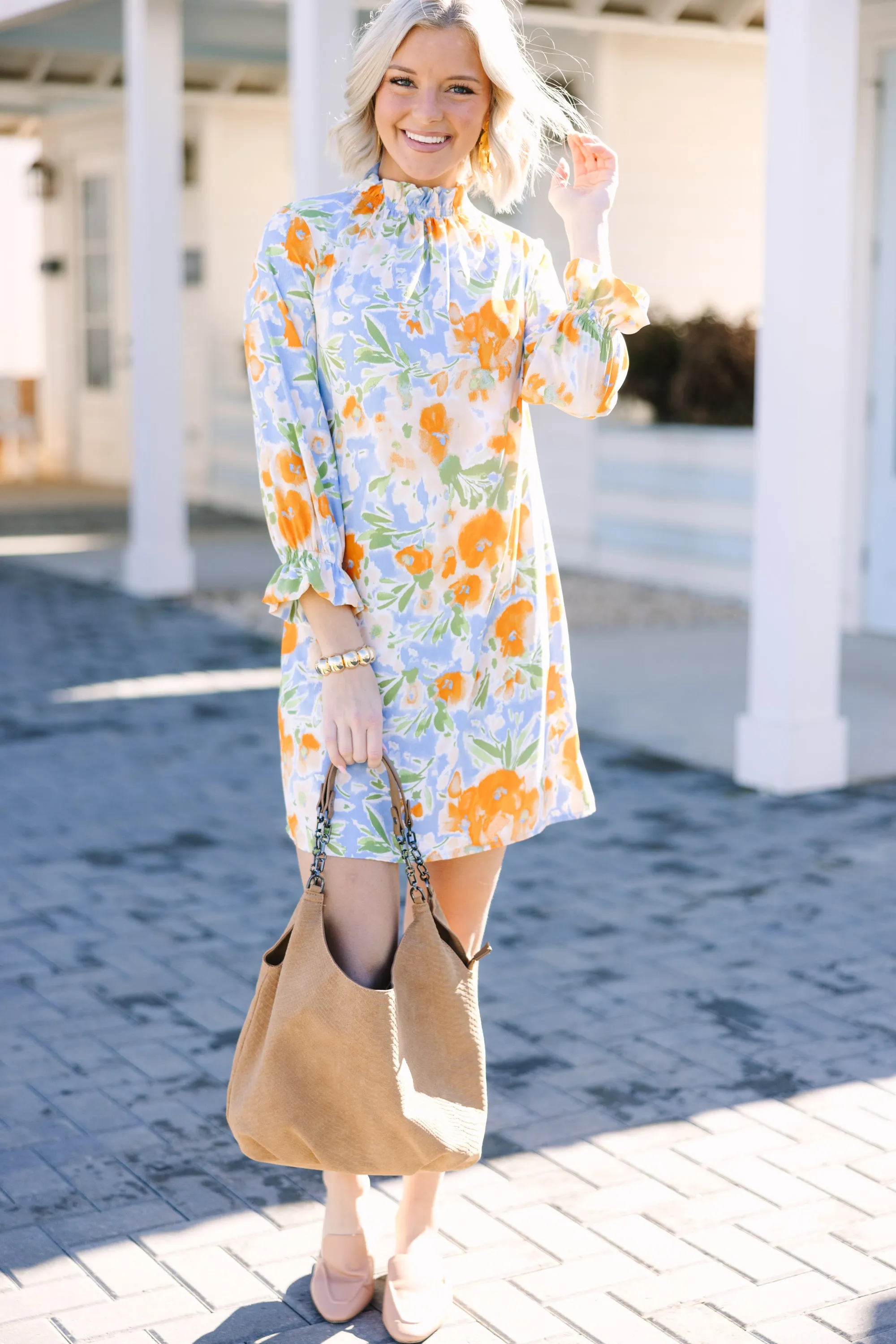 Beauty And Brains Light Blue Floral Shift Dress