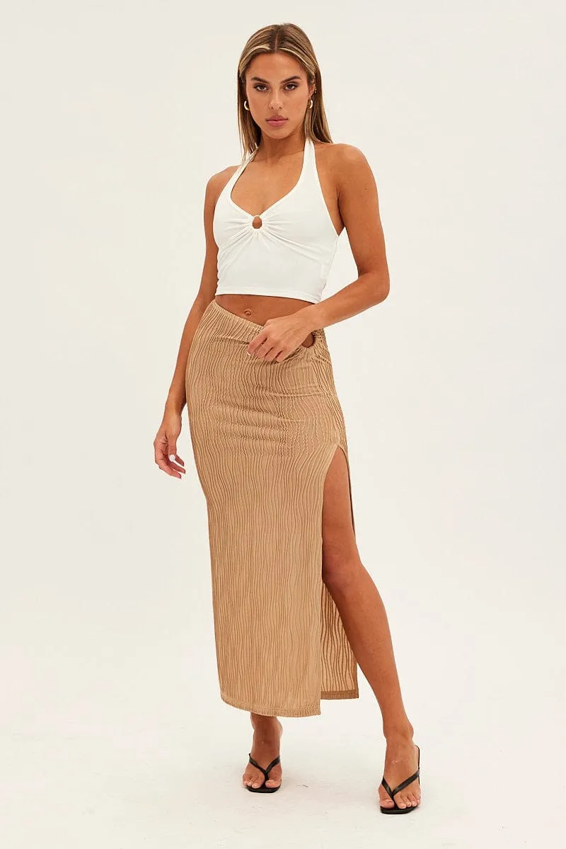 Beige Keyhole Midi Skirt