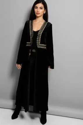 Black Embroidered Panel Velvet Kaftan