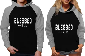 Blessed for Her Blessed for Him Couple Matching Raglan Hoodies