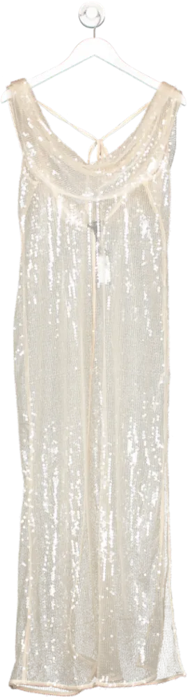 boohoo Nude Sequin Extreme Cowl Backless Maxi Dress UK 14