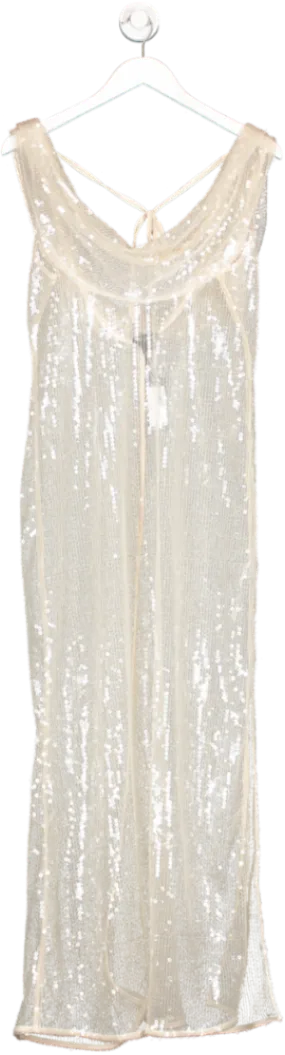 boohoo Nude Sequin Extreme Cowl Backless Maxi Dress UK 14