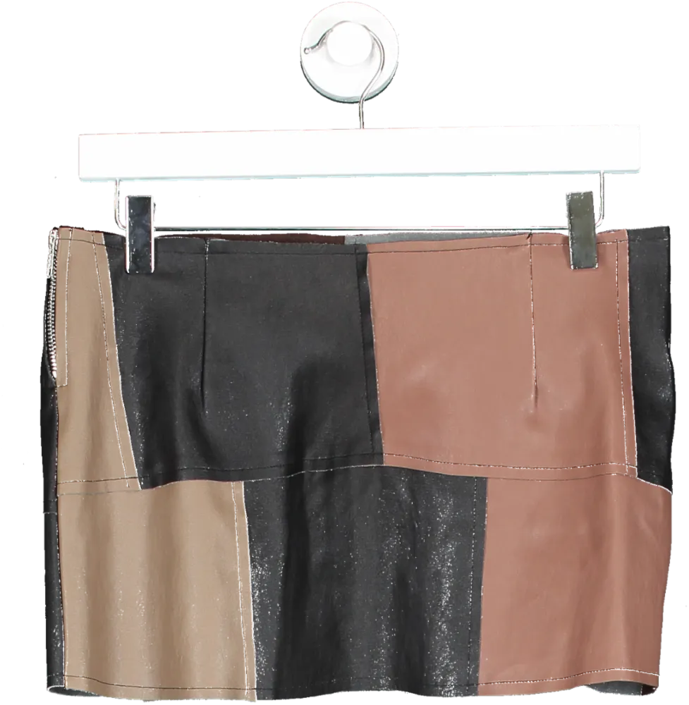 Brown Panel Contrast Mini Skirt UK S