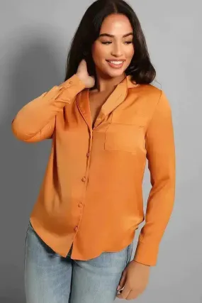 Burnt Orange Crepe Satin Pyjama Style Shirt