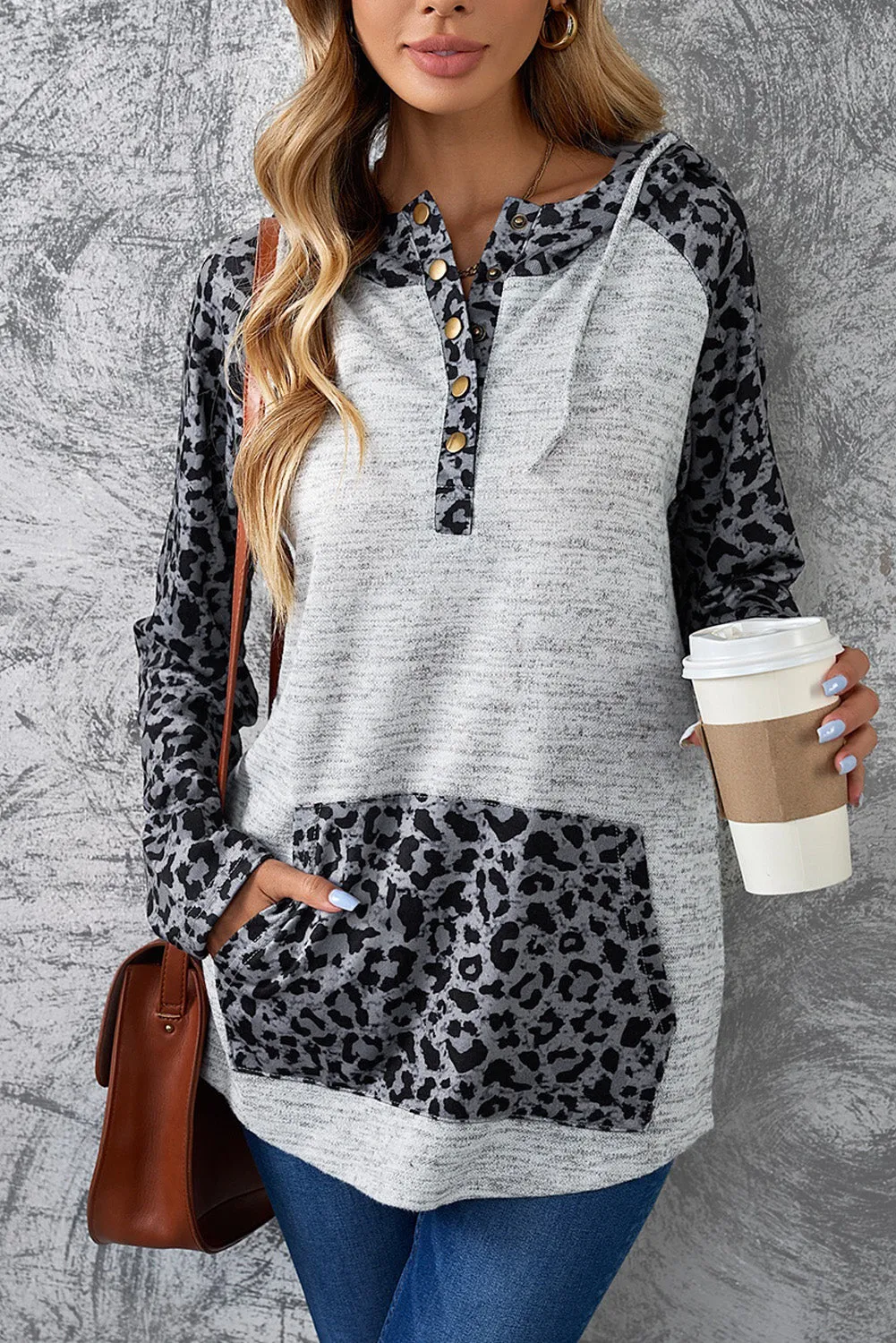 Color Block Leopard Hoodies for Women Long Sleeves Hooded Sweatshirt