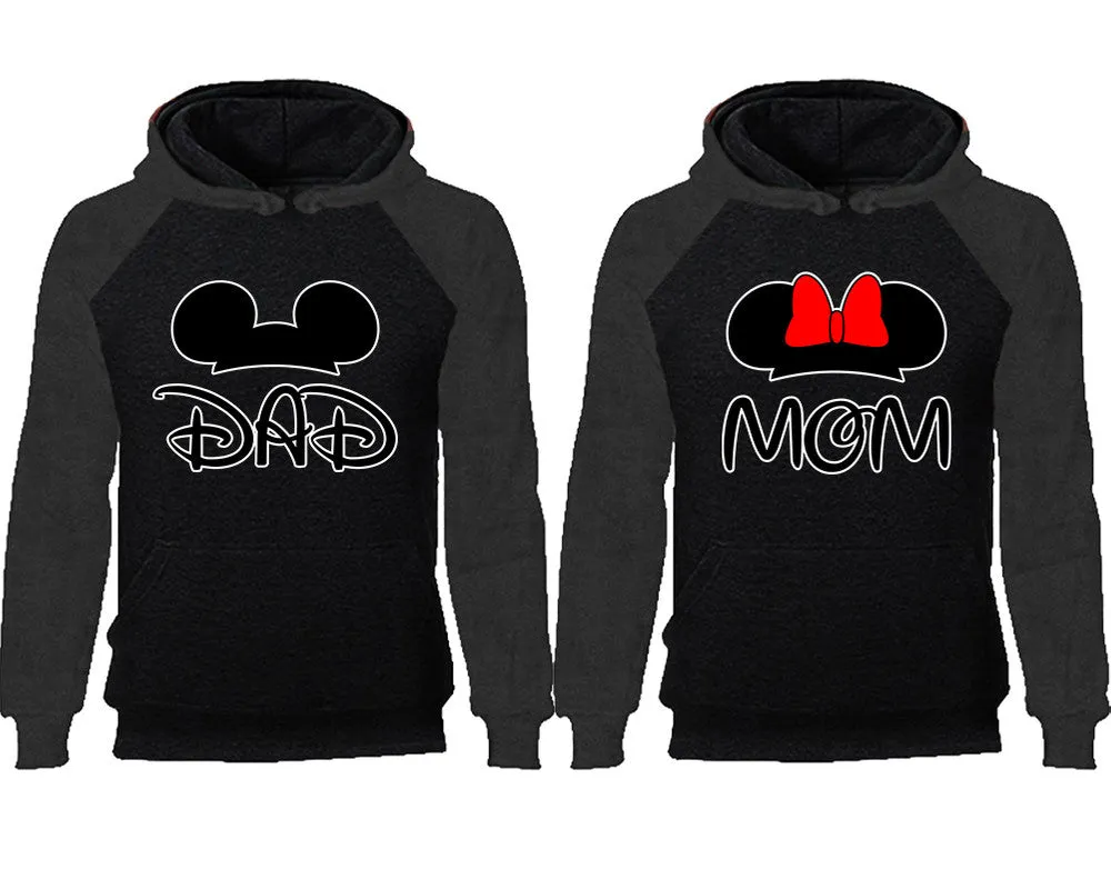 Dad and Mom Couple Matching Raglan Hoodies,Design Contrast Hoodies