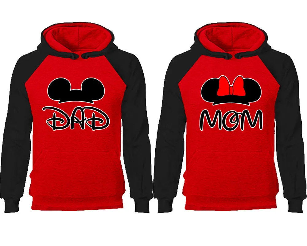 Dad and Mom Couple Matching Raglan Hoodies,Design Contrast Hoodies