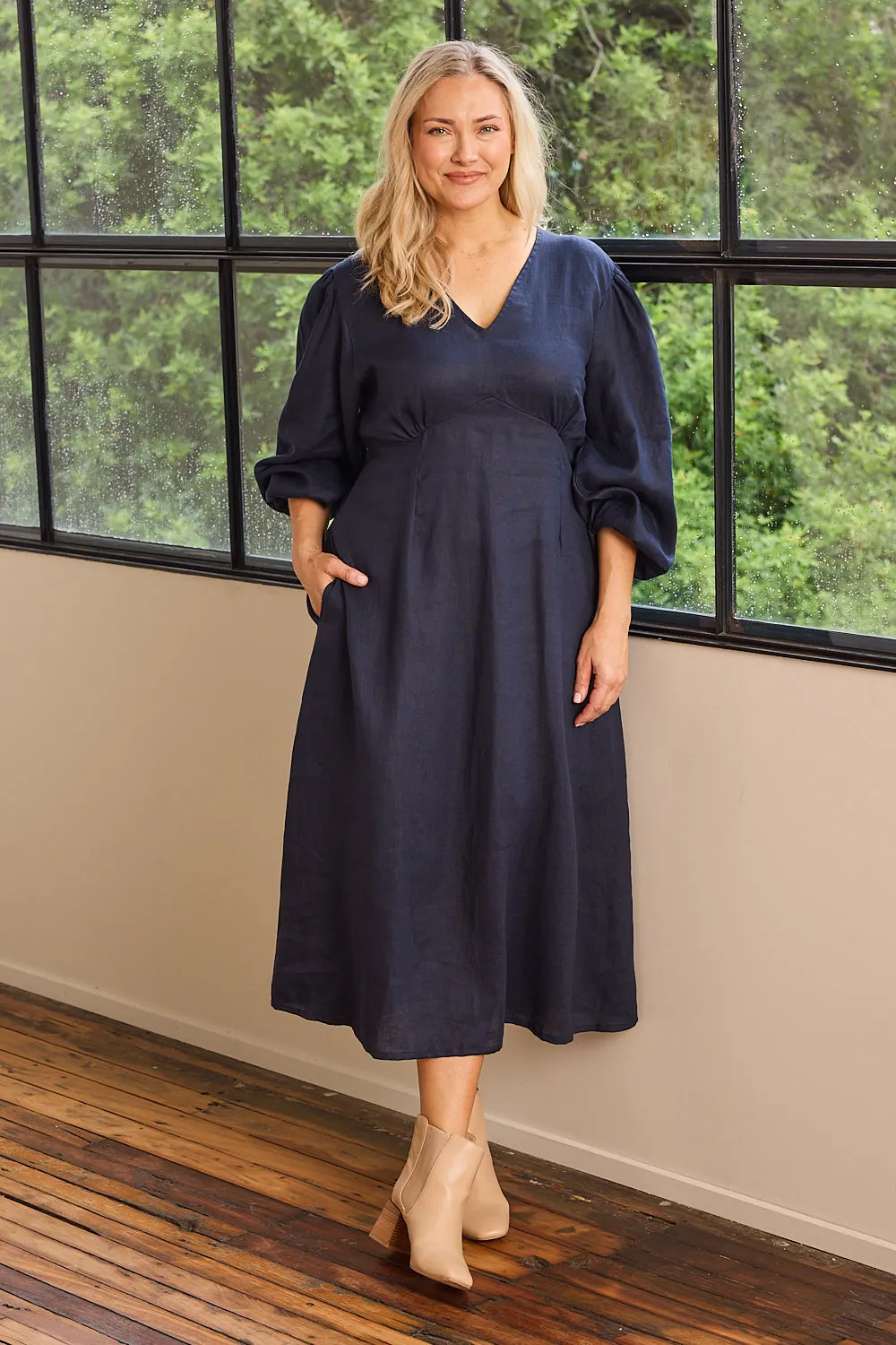 Farrah Long Sleeve Dress in Navy