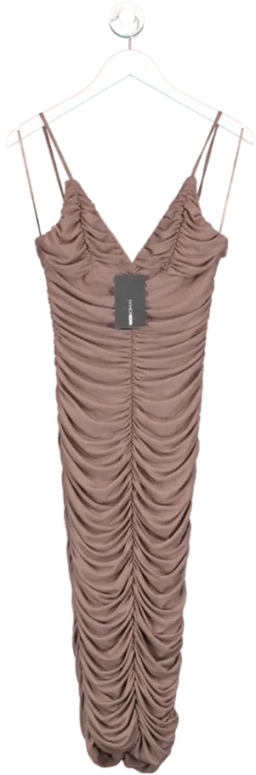 Fashion Nova Brown From The Start Ruched Midi Dress UK M