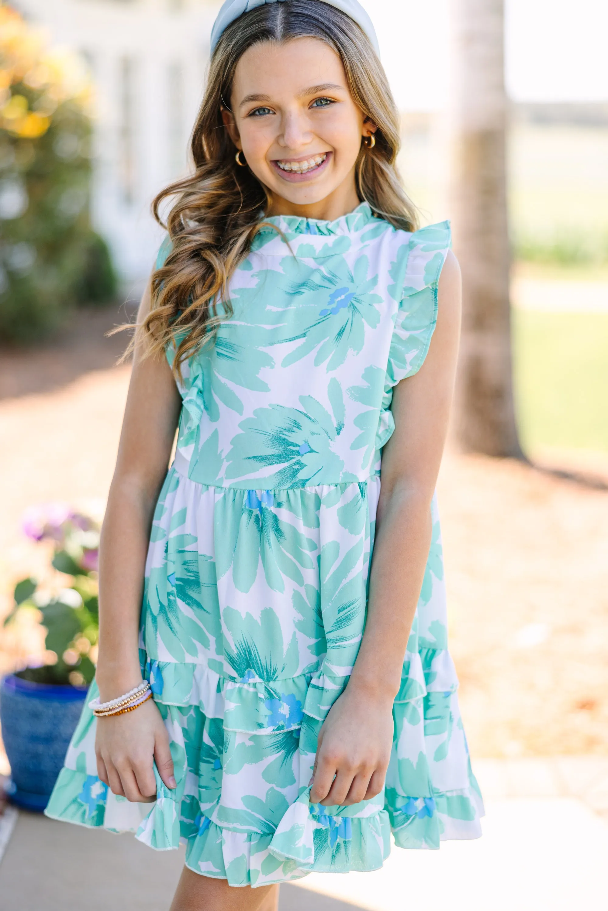 Girls: Kept Promises Mint Green Floral Babydoll Dress