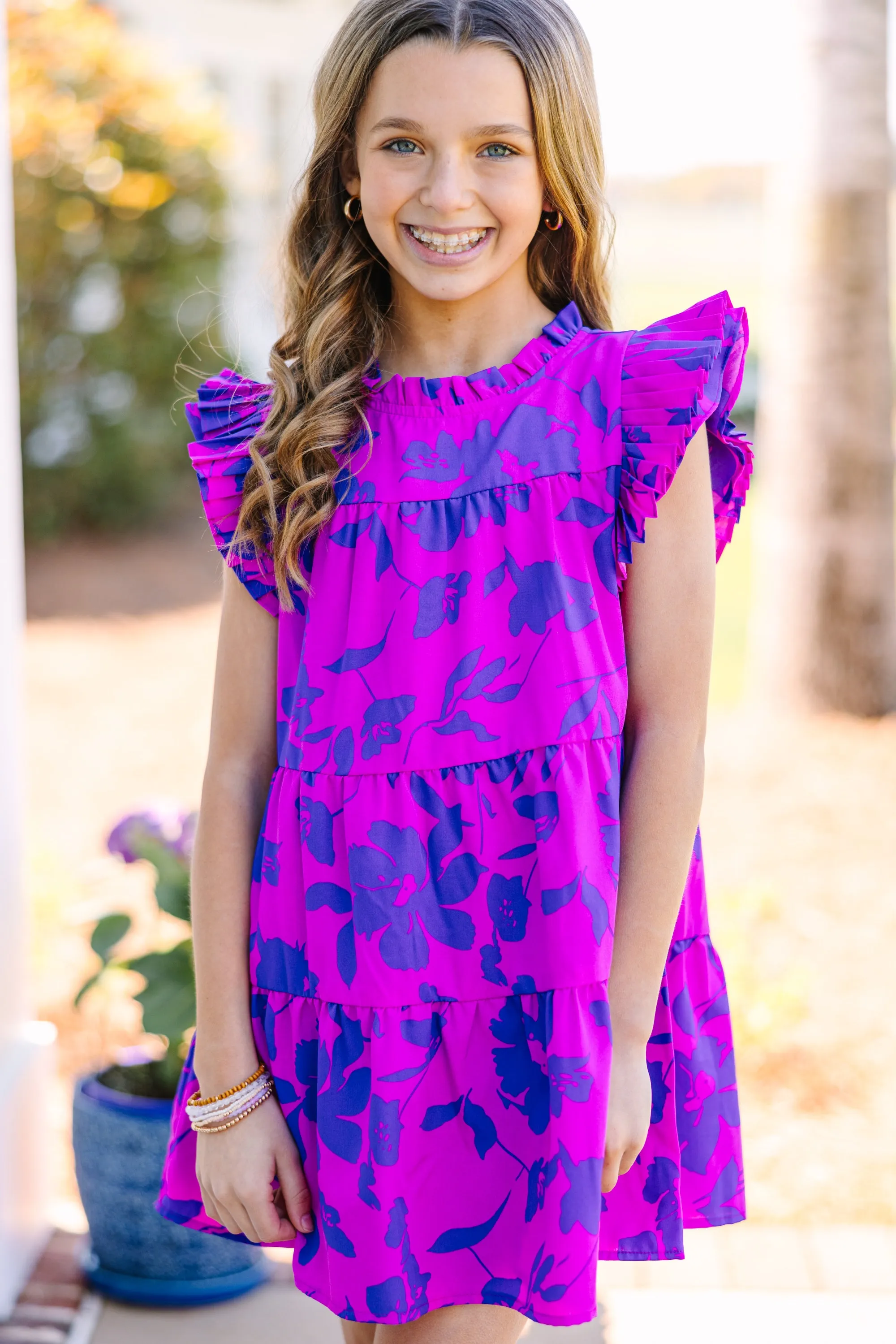 Girls: Make My Day Magenta Purple Floral Babydoll Dress all