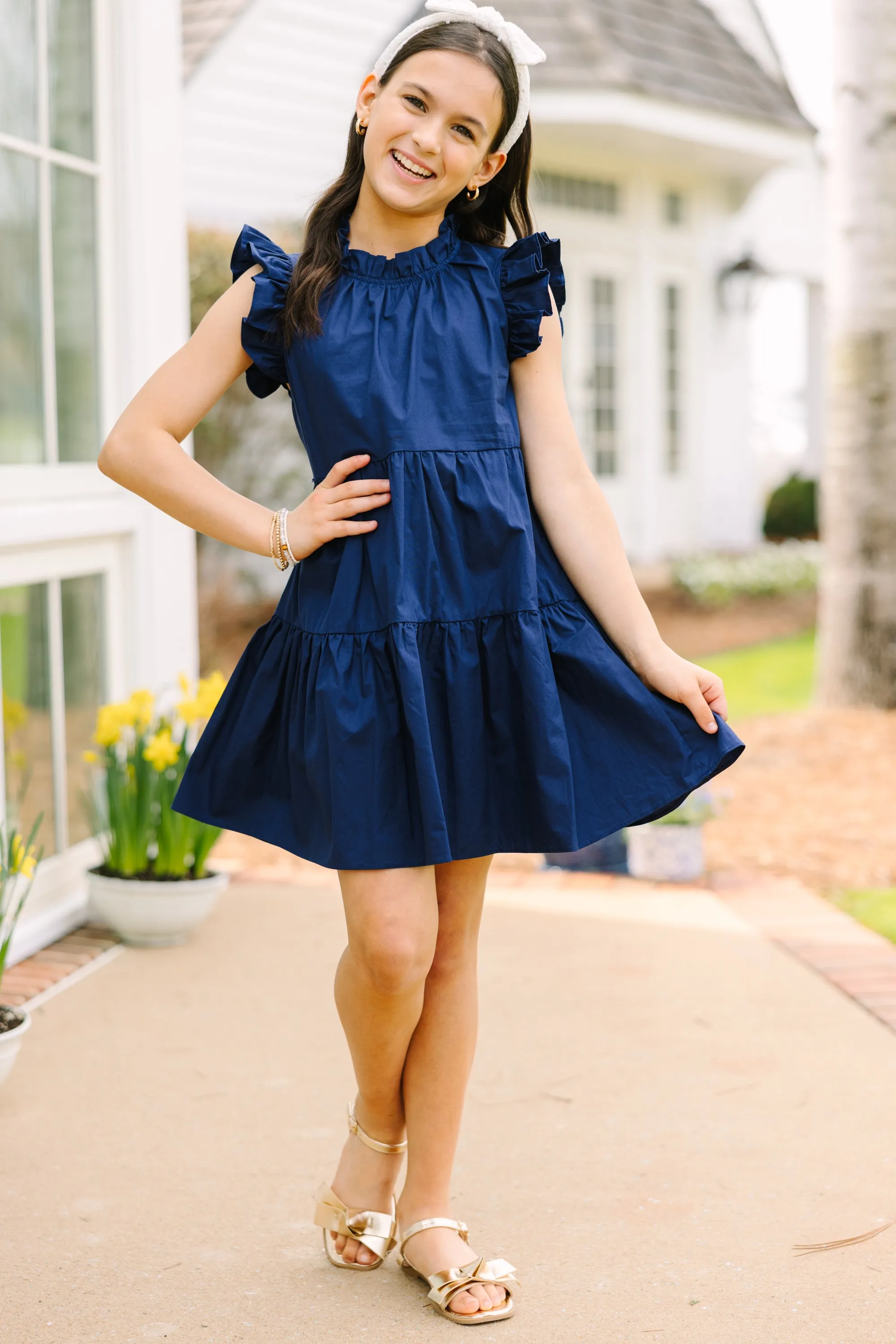 Girls: What Dreams Are Made Of Navy Blue Ruffled Dress