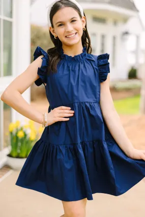 Girls: What Dreams Are Made Of Navy Blue Ruffled Dress