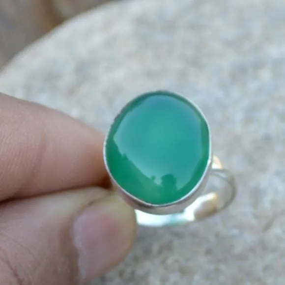 Green Onyx Gemstone Ring, Natural Gemstone Ring, Bezel Set Ring, Unique Gift Statement Silver Ring Jewelry, Onyx Ring, Onyx Jewelry, Nickel Free