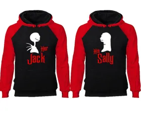 Her Jack and His Sally Couple Matching Raglan Hoodies,Design Contrast Hoodies