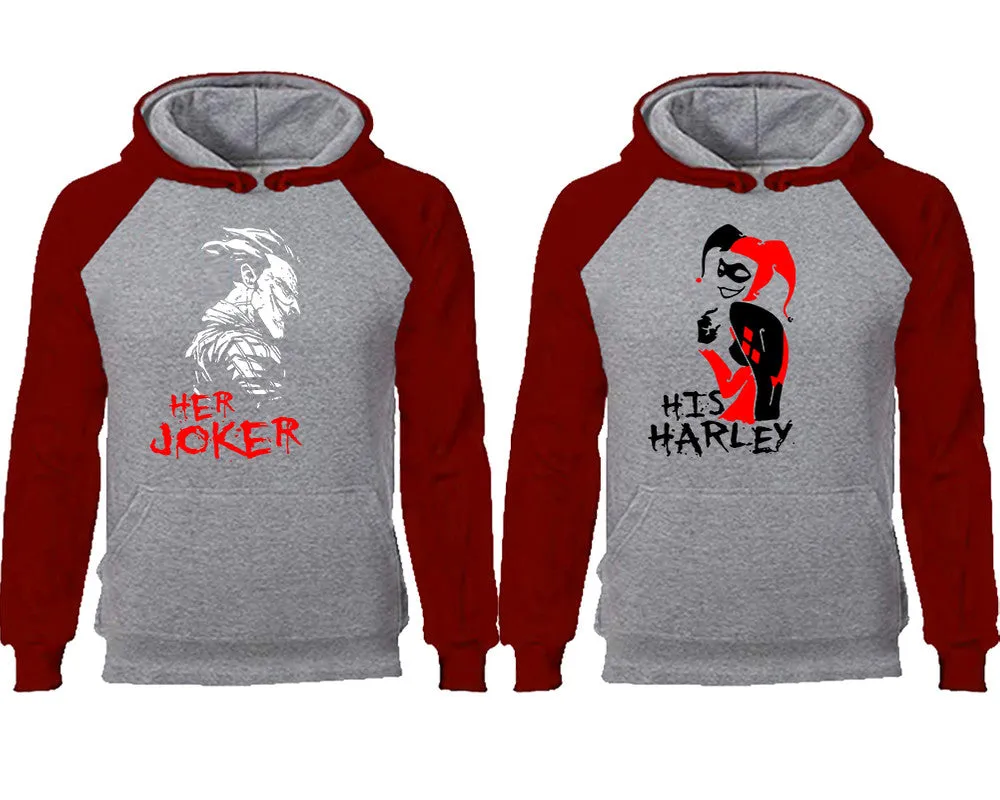 Her Joker and His Harley Couple Matching Raglan Hoodies,Design Contrast Hoodies