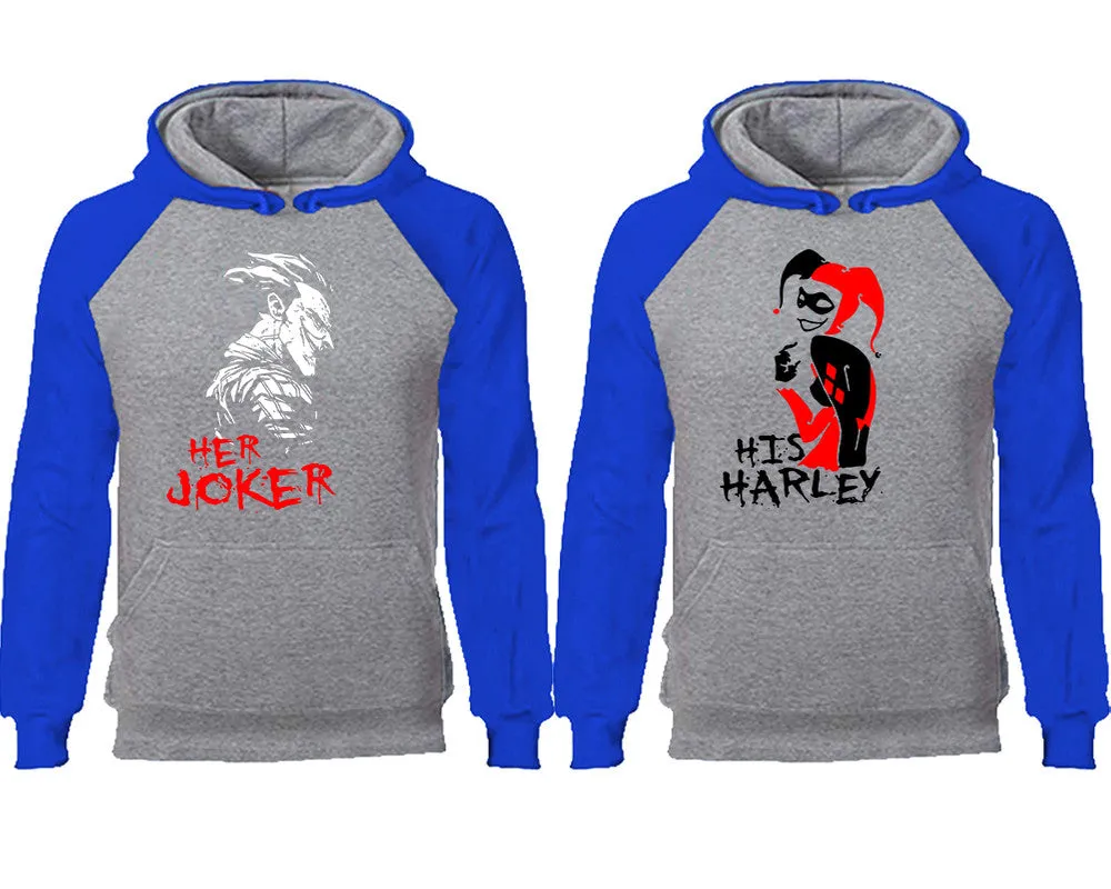 Her Joker and His Harley Couple Matching Raglan Hoodies,Design Contrast Hoodies