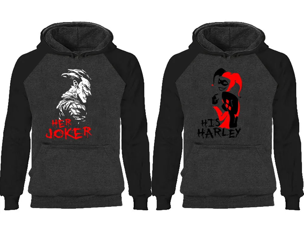 Her Joker and His Harley Couple Matching Raglan Hoodies,Design Contrast Hoodies