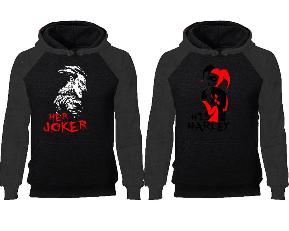 Her Joker and His Harley Couple Matching Raglan Hoodies,Design Contrast Hoodies