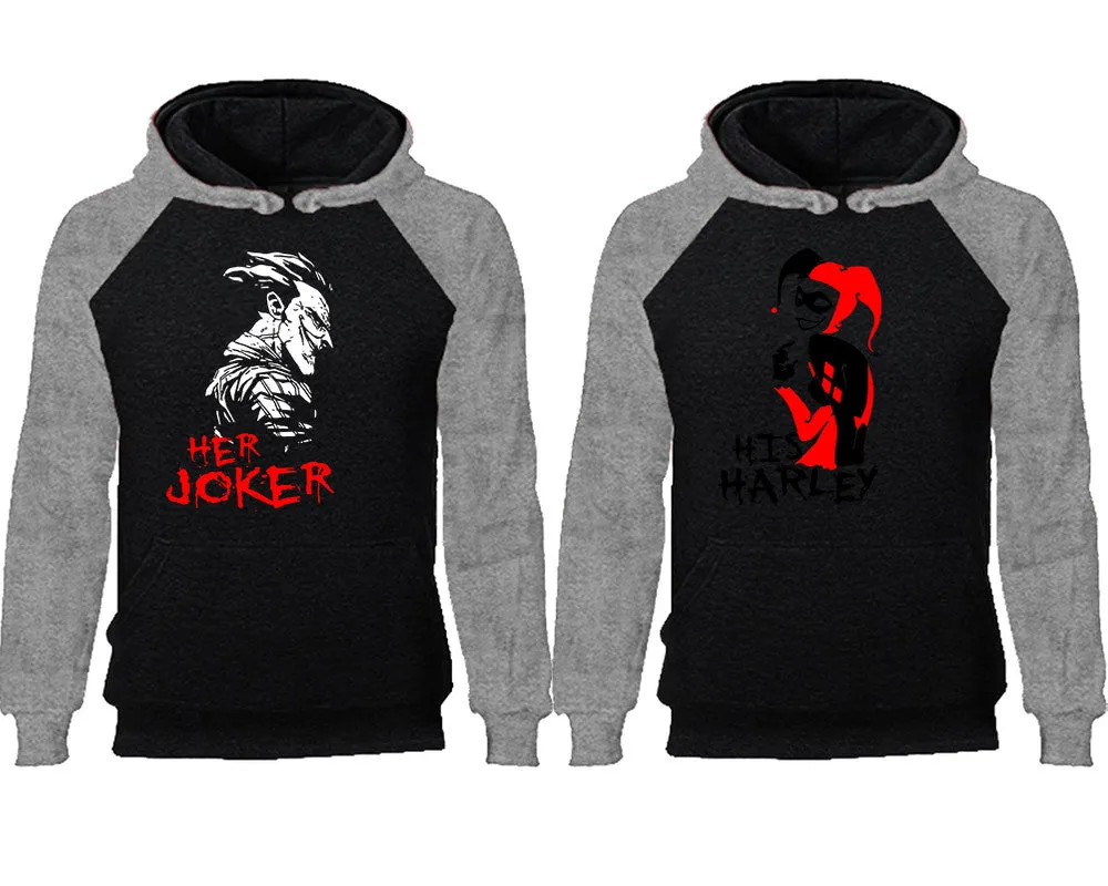 Her Joker and His Harley Couple Matching Raglan Hoodies,Design Contrast Hoodies