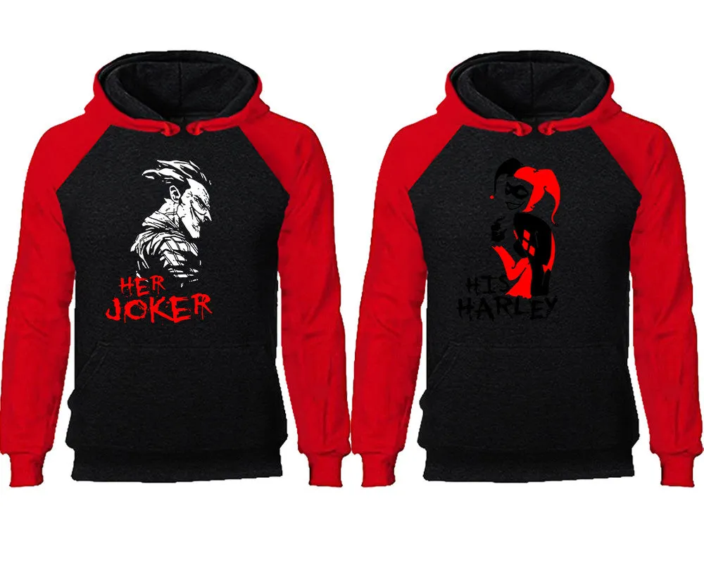 Her Joker and His Harley Couple Matching Raglan Hoodies,Design Contrast Hoodies