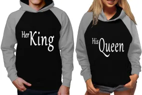 Her King His Queen Couple Matching Hoodies, Matching Contrast Raglan Hoodies