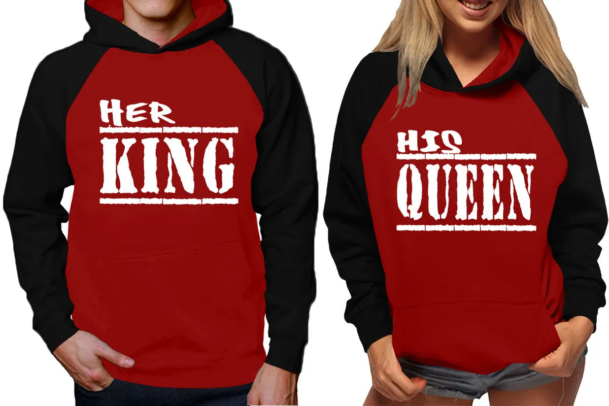 Her King His Queen Couple Matching Hoodies, Matching Contrast Raglan Hoodies