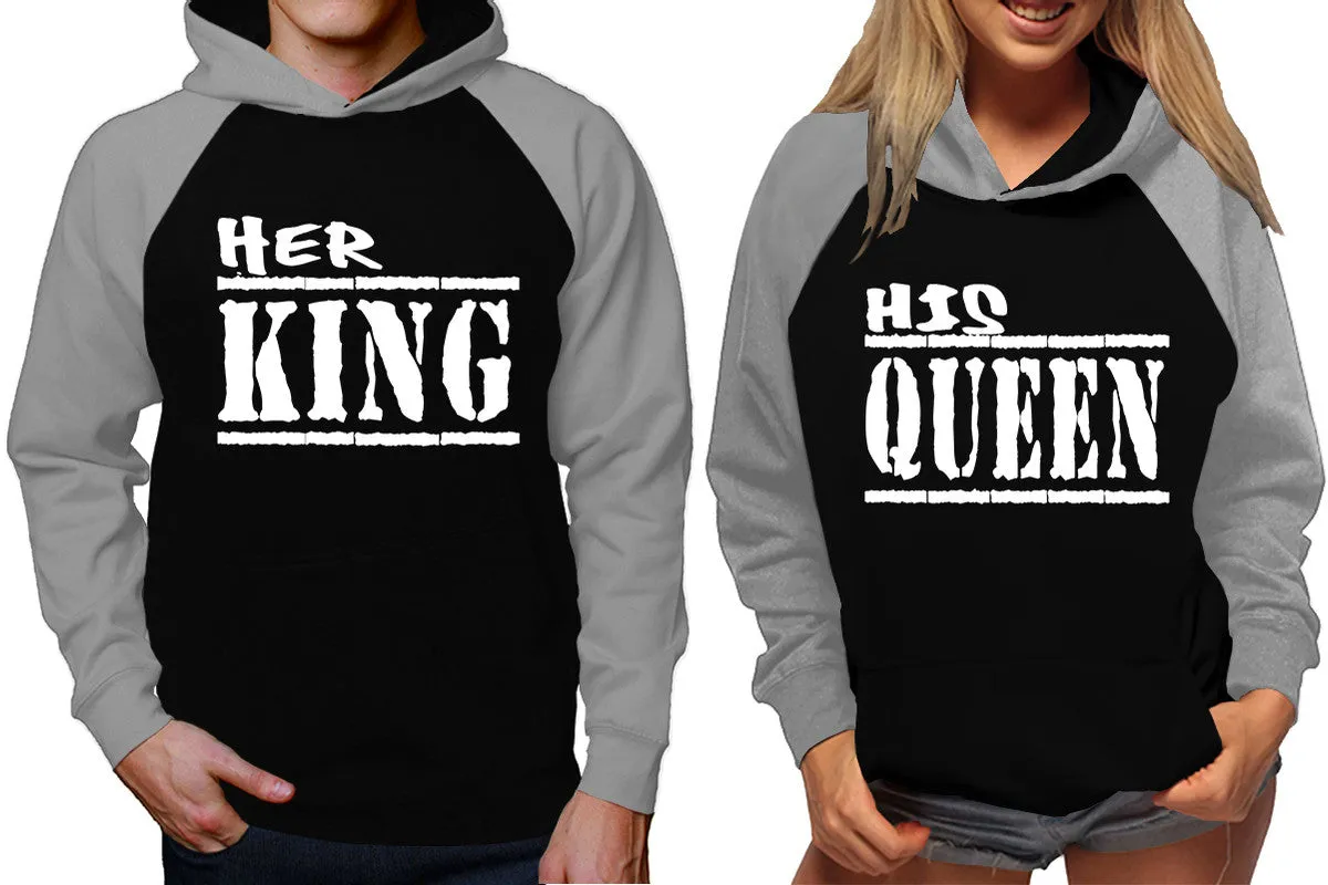 Her King His Queen Couple Matching Hoodies, Matching Contrast Raglan Hoodies