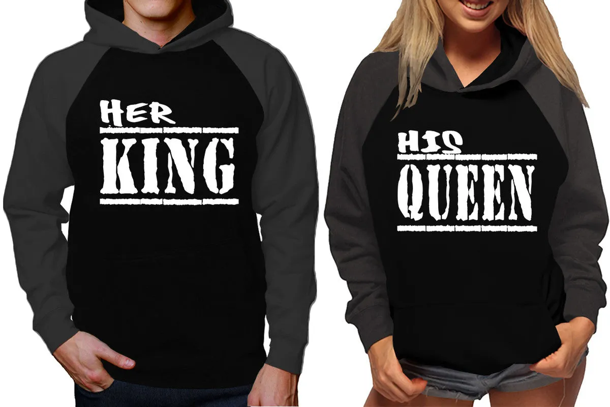 Her King His Queen Couple Matching Hoodies, Matching Contrast Raglan Hoodies