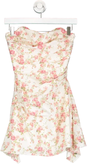 House of CB Cream Jasmine Rose Print Cotton Blend Mini Dress UK S