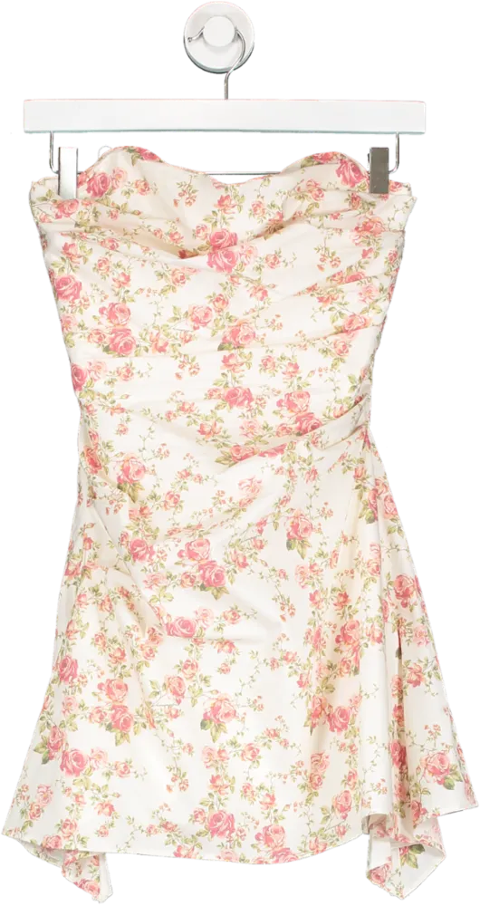 House of CB Cream Jasmine Rose Print Cotton Blend Mini Dress UK S