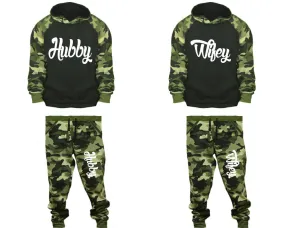 Hubby Wifey Couple Matching Camo Hoodies and Jogger Pants Top & Bottom Sets