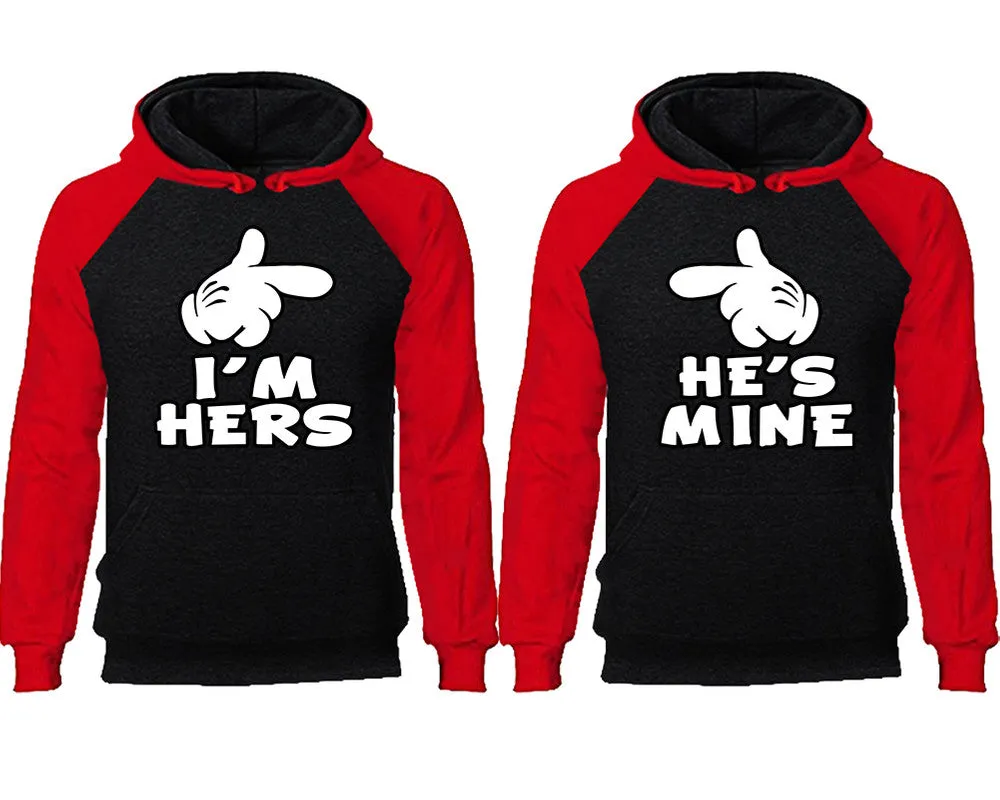 I'm Hers and He's Mine Couple Matching Raglan Hoodies,Design Contrast Hoodies