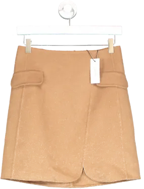 Karen Millen Brown Tailored Wool Blend Pocket Detail Mini Wrap Skirt UK 6