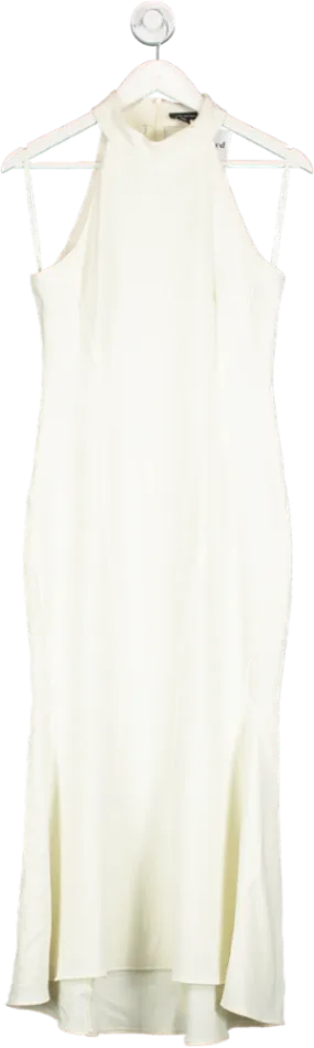 Karen Millen Cream Compact Stretch Waterfall Hem High Neck Midi Dress UK 8