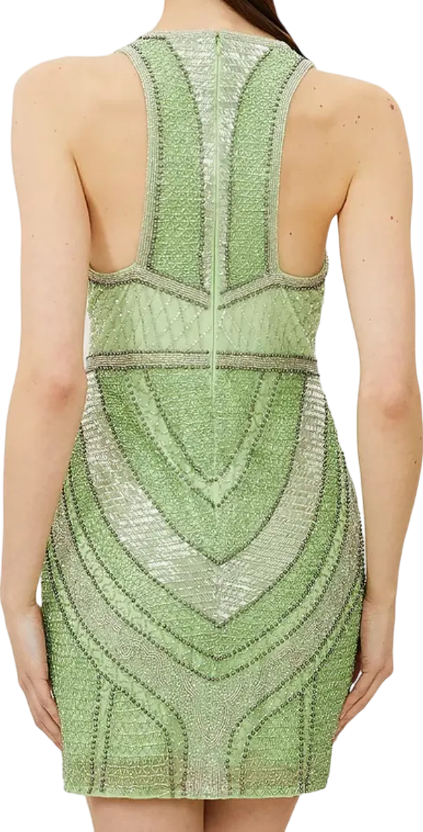 Karen Millen Green Premium Beading And Embellished Mini Dress BNWT UK 6