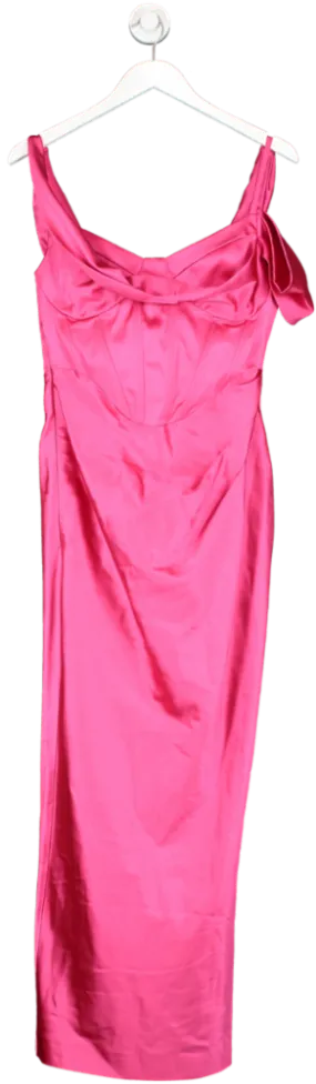 Karen Millen Pink Italian Structured Satin Drape Column Midaxi Dress UK 10