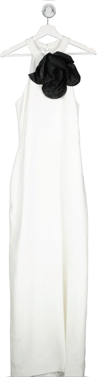 Karen Millen White Compact Viscose Corsage Detail Tailored Halterneck Midaxi Dress UK 10