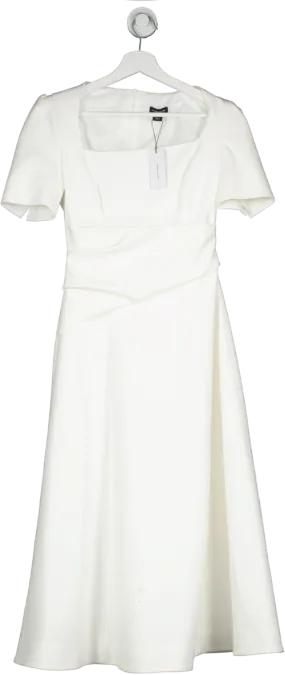 Karen Millen White Structured Crepe Asymmetric Detail Full Skirt Tailored Dress UK 6